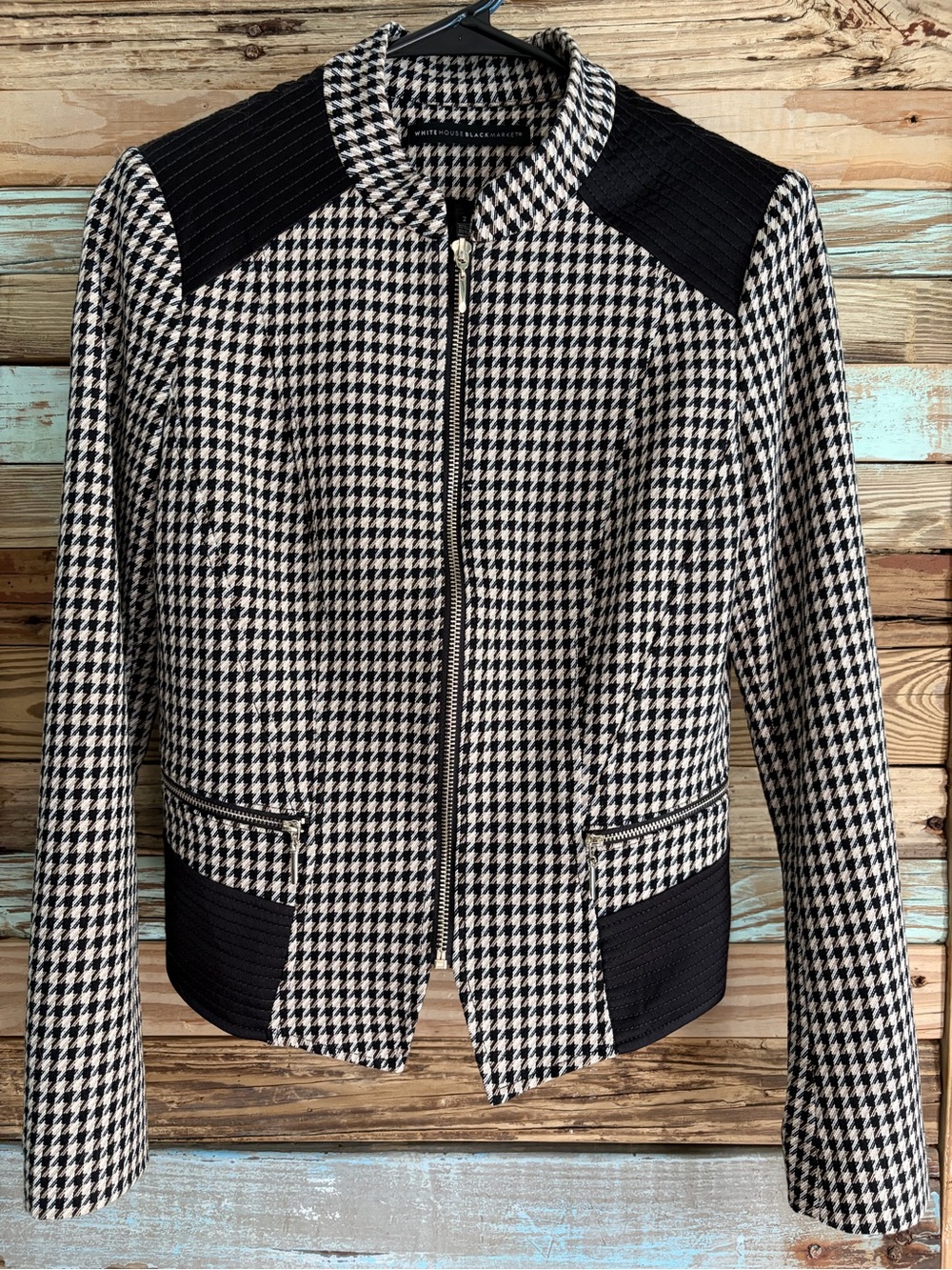 White House Black Market Houndstooth Moto Jacket Size 2